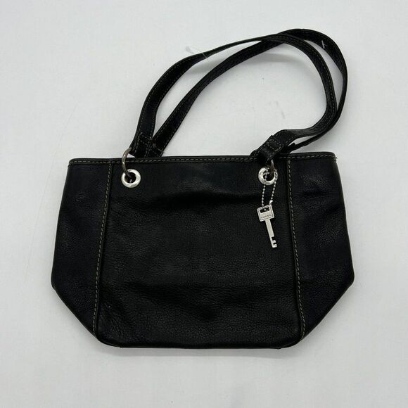 Fossil VTG Black Leather Purse Key Chain - Picture 1 of 4